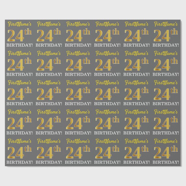 Grått, Imitation Guld Titta "24:e BIRTHDAY" Presentpapper (Platt)