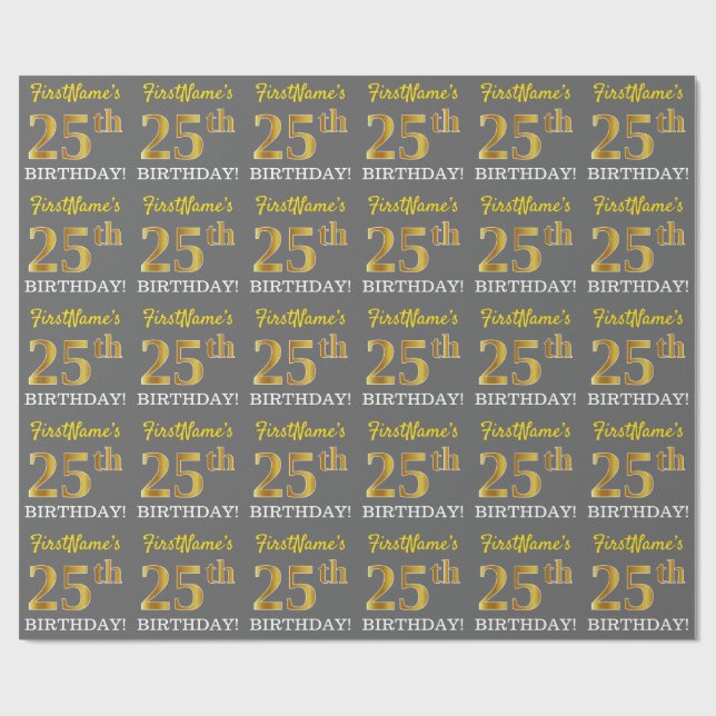 Grått, Imitation Guld Titta "25:e BIRTHDAY" Presentpapper (Platt)