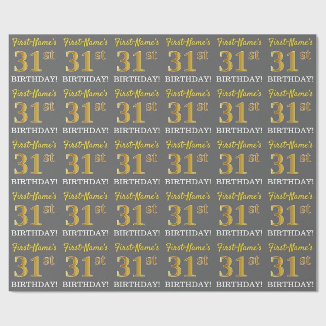Grått, Imitation Guld Titta "31a BIRTHDAY" Presentpapper (Platt)