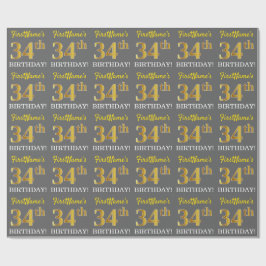 Grått, Imitation Guld Titta "34:e BIRTHDAY" Presentpapper