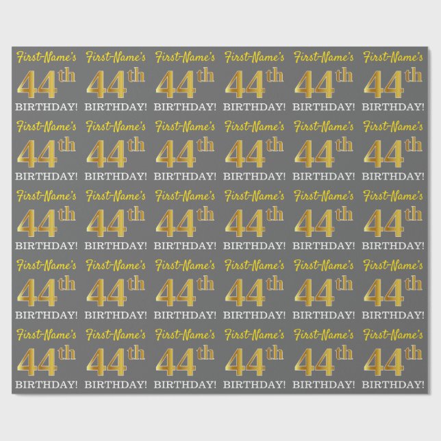 Grått, Imitation Guld Titta "44:e BIRTHDAY" Presentpapper (Platt)