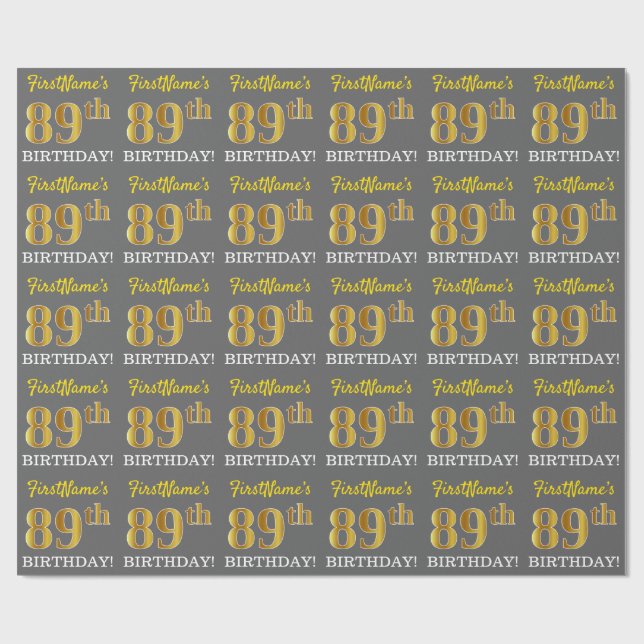 Grått, Imitation Guld Titta "89:e BIRTHDAY" Presentpapper (Platt)