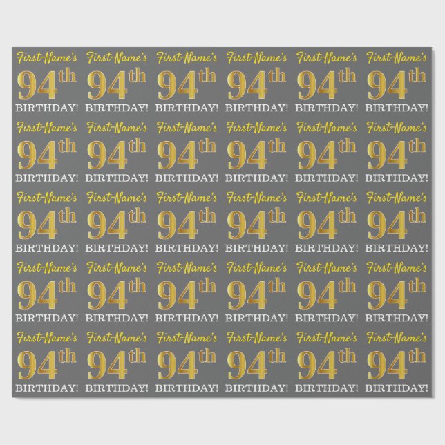 Grått, Imitation Guld Titta "94:e BIRTHDAY" Presentpapper (Platt)