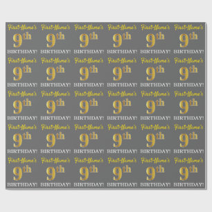 Grått, Imitation Guld titta "9th BIRTHDAY" Presentpapper