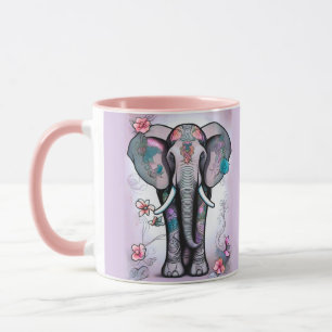 Grått Indian Elephant Embelled with Flowers Mugg