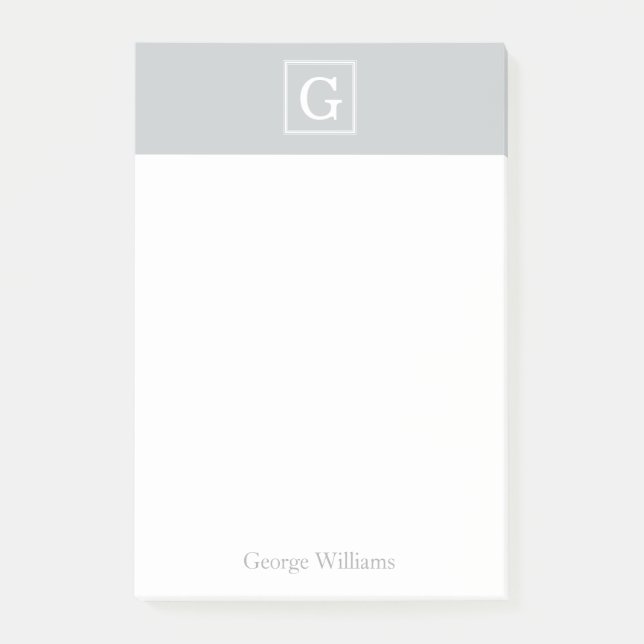 Grått inramad Monogrampersonlig Post-it Block (Framsida)