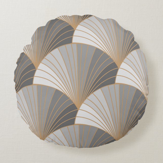 Grått inslag med guld kontur. sömlös mönster. rund kudde (Framsidan)