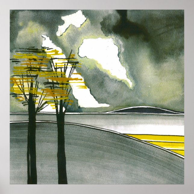 Grått Island Abstrakt Art Poster/Skriv ut 24 x 24  Poster (Framsidan)