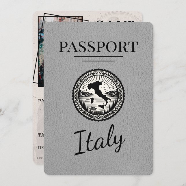 Grått Italien Passport Spara Datumet (Fram/baksida)