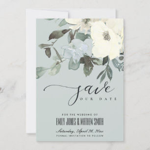 GRÅTT IVORY WHITA AQUA BLOMMIGT WATERCOLOR BUNCH SPARA DATUMET
