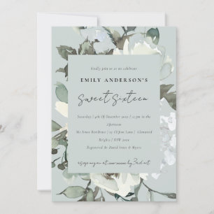 GRÅTT IVORY WHITE BLOMMIGT BUNCH SWEET 16 BIRTHDAY INBJUDNINGAR