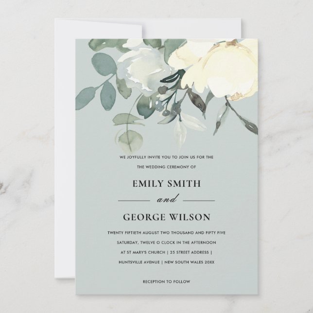 GRÅTT IVORY WHITE BLOMMIGT WATERCOLOR BUNCH BRÖLLO INBJUDNINGAR (Framsida)
