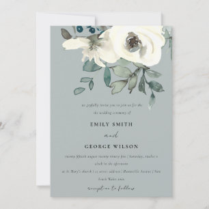 GRÅTT IVORY WHITE BLOMMIGT WATERCOLOR BUNCH BRÖLLO INBJUDNINGAR