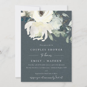 GRÅTT IVORY WHITE FLORA WATERCOLOR PAR SHOWER INBJUDNINGAR