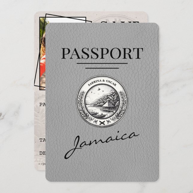 Grått Jamaica Passport Spara datum Spara Datumet (Fram/baksida)