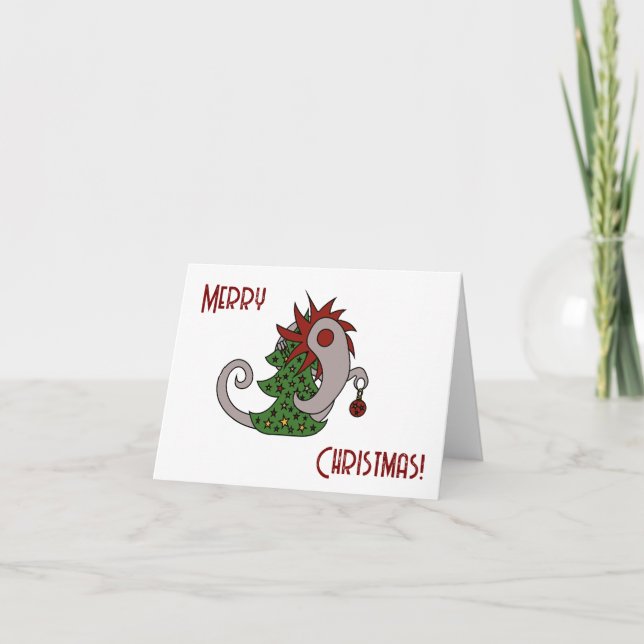 Grått julmonster med röd man helgkort (Framsida)