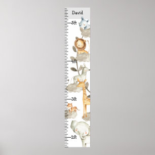 Grått Jungle Safari Animals Growth Chart Anpassnin Poster