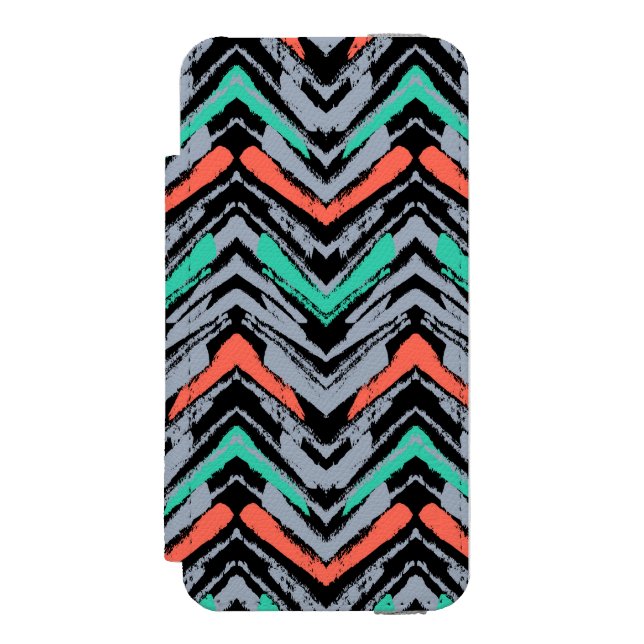 Grått, kalk och koralljad Hand plockade Chevron Mö Incipio iPhone Wallet Skal (Folio Framsidan)