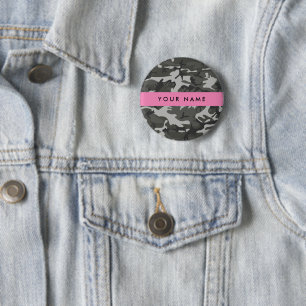 Grått kamouflage mönster, Ditt namn, Personalisera Knapp