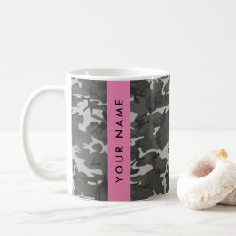 Grått kamouflage mönster, Ditt namn, Personlig Kaffemugg