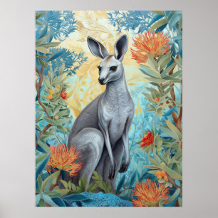 Grått kangaroo i australisk buh poster