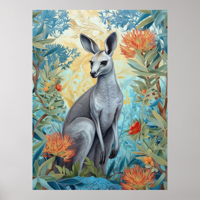 Grått kangaroo i australisk buh poster (Framsidan)
