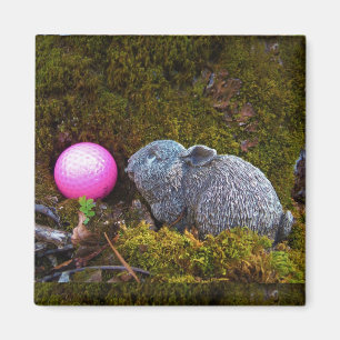 Grått-kanin/kanin och rosa golf boll magnet