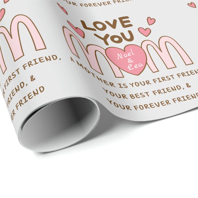 Grått Kärlek You Mamma Wrapping Papper Presentpapper (Rullad Hörn)