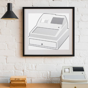 Grått kassaregister Minimalistisk detaljhandel Poster