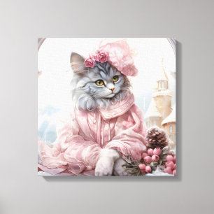 Grått-katt i Rosa i ett fönster Canvastryck