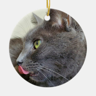 Grått-katt Julgransprydnad Keramik