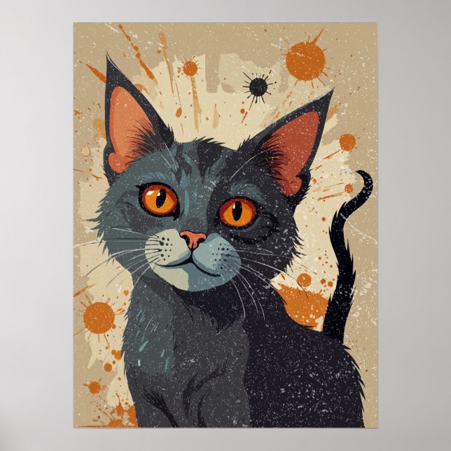 Grått-katt med färgämnen poster (Framsidan)