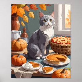 Grått-katt med pumkin paj poster