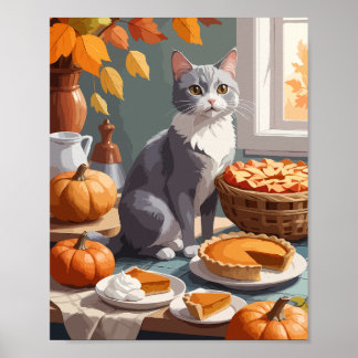 Grått-katt med pumkin paj poster