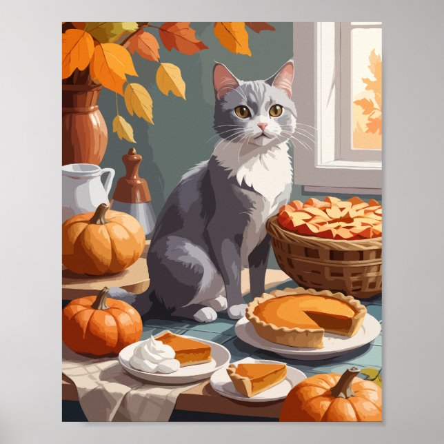 Grått-katt med pumkin paj poster (Framsidan)