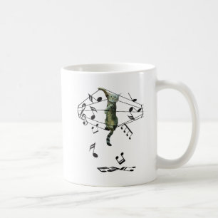 grått-katt som fångats i tredubbla musik noter kaffemugg