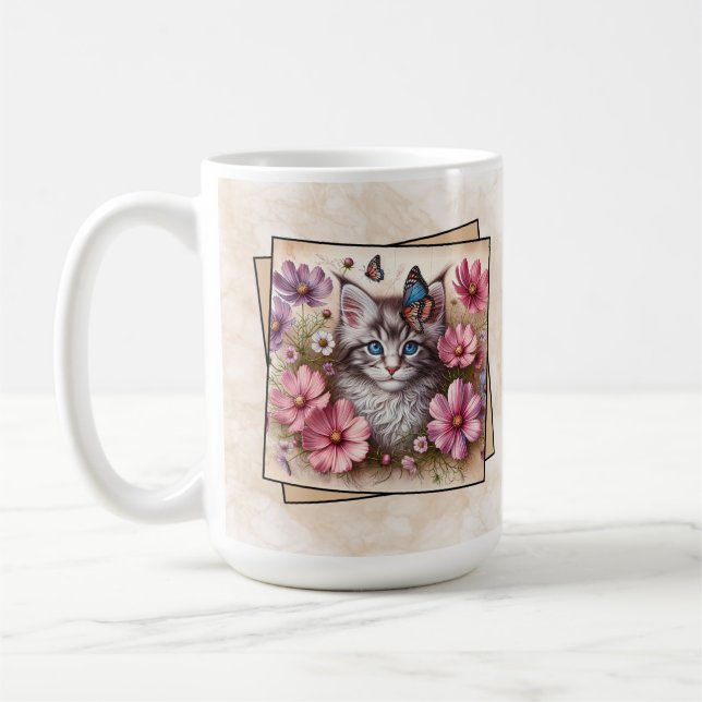 Grått Kattrig Floral Kaffemugg (Vänster)