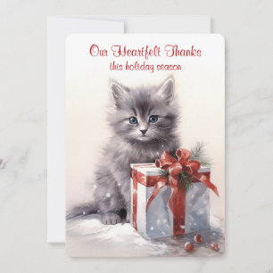 Grått Kattunge Jul Akvarell Julkort