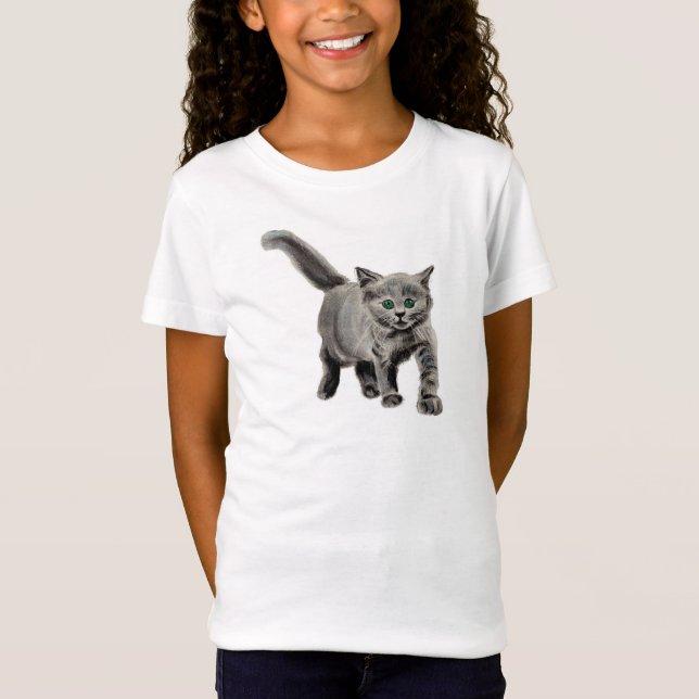 Grått Kattunge Kids Cute T-Shirt-kol teckning T Shirt (Framsida)
