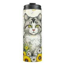 Grått Kattunge Sitta i Blommor