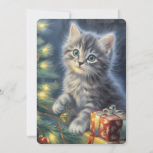 Grått kattungejul  julkort