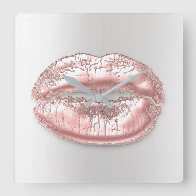 Grått Kiss Läppar Rosa ros  Makeup Artist Fyrkantig Klocka (Framsida)