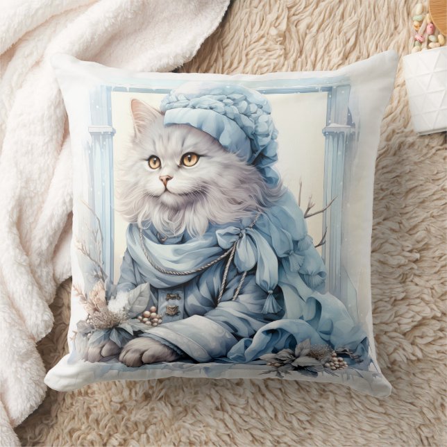 Grått Kitten Blue Victorian Clothes Kudde (Filt)