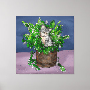 Grått Kitten i Catnip-bucket Canvastryck