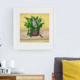 Grått Kitten i Catnip-bucket Poster