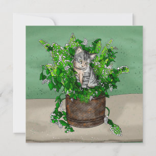 Grått Kitten i Catnip-bucket Tack Kort