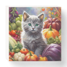 Grått Kitten och grönsaker
