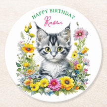 Grått Kitten Theckes Girl's Födelsedagsfest Inbjud