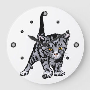 Grått Kitten Wall Clock Stor Klocka