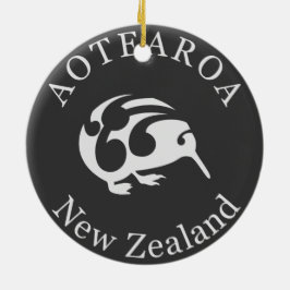 Grått Kiwi med Koru, Aotearoa, Nya Zeeland Julgransprydnad Keramik